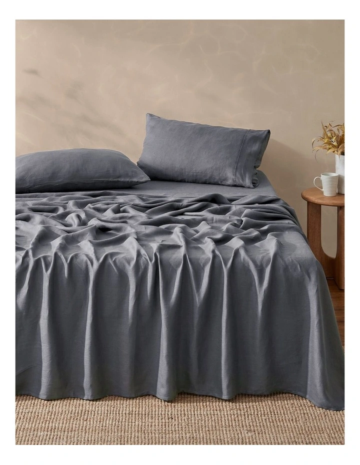 Vintage Washed Hemp Linen Sheet Set in Charcoal