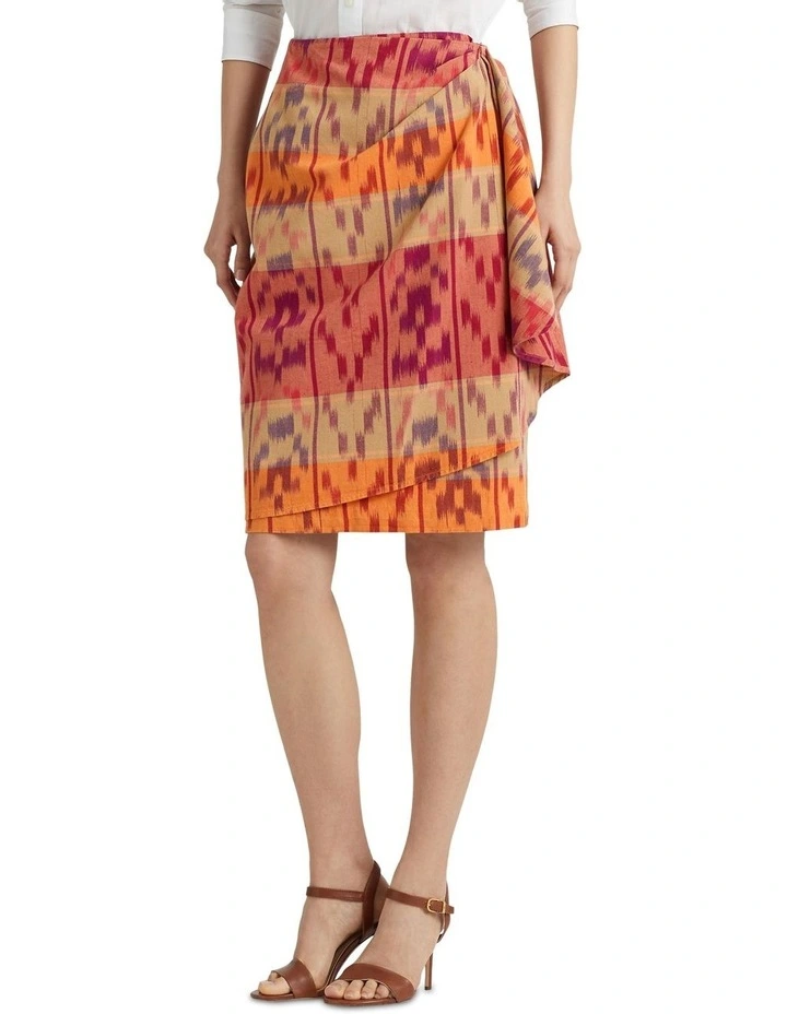 Geo-Motif Cotton-Linen Wrap Skirt in Assorted