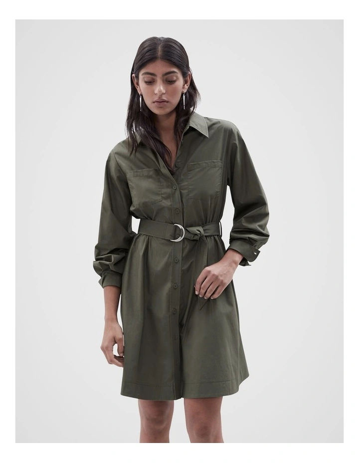 Belted Shirt Dress in Dark Moss