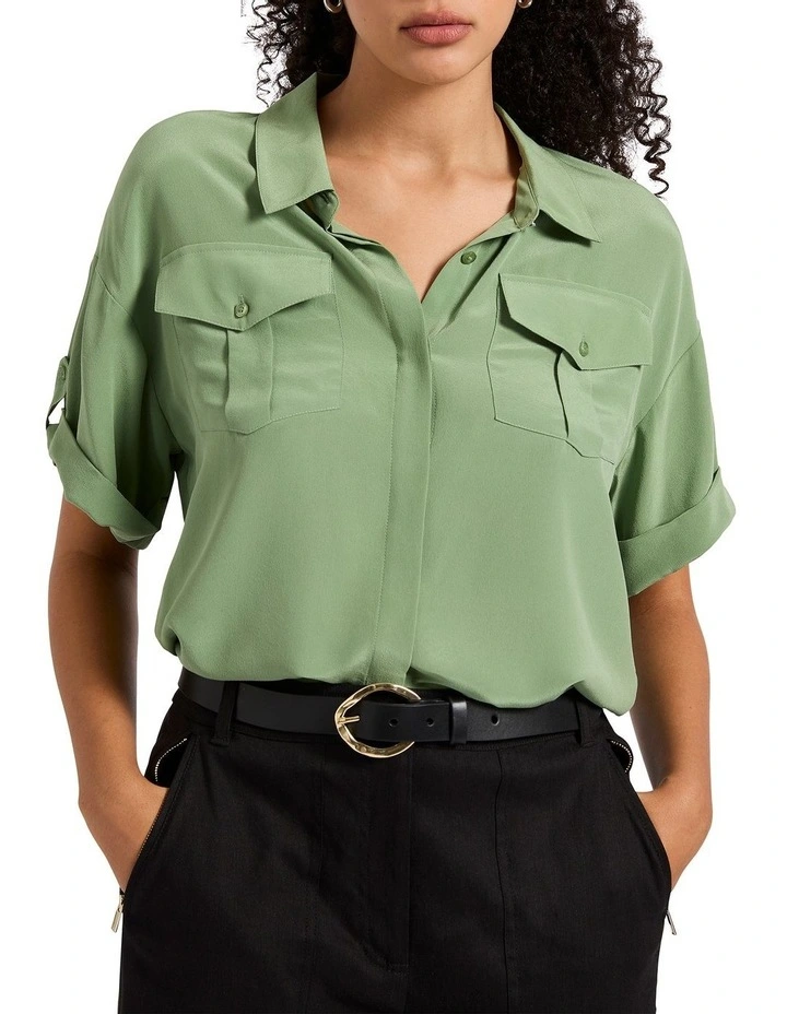 Still Into You Silk Shirt in Olive