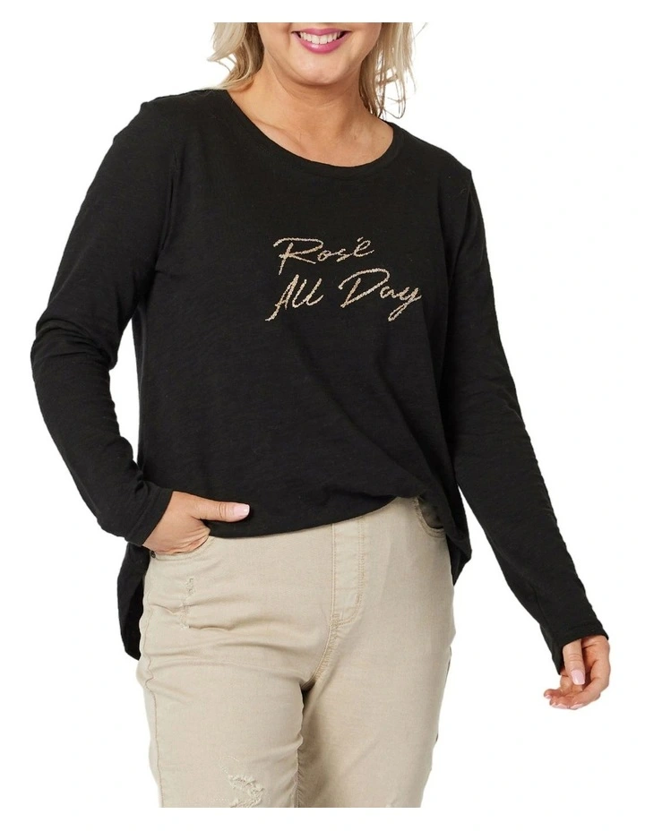 Rose All Day Long Sleeve T-shirt in Black