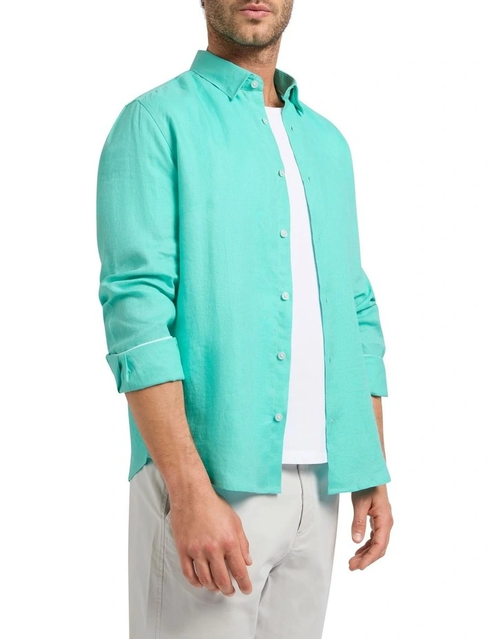 Felix Long Sleeve Linen Shirt in Turquoise