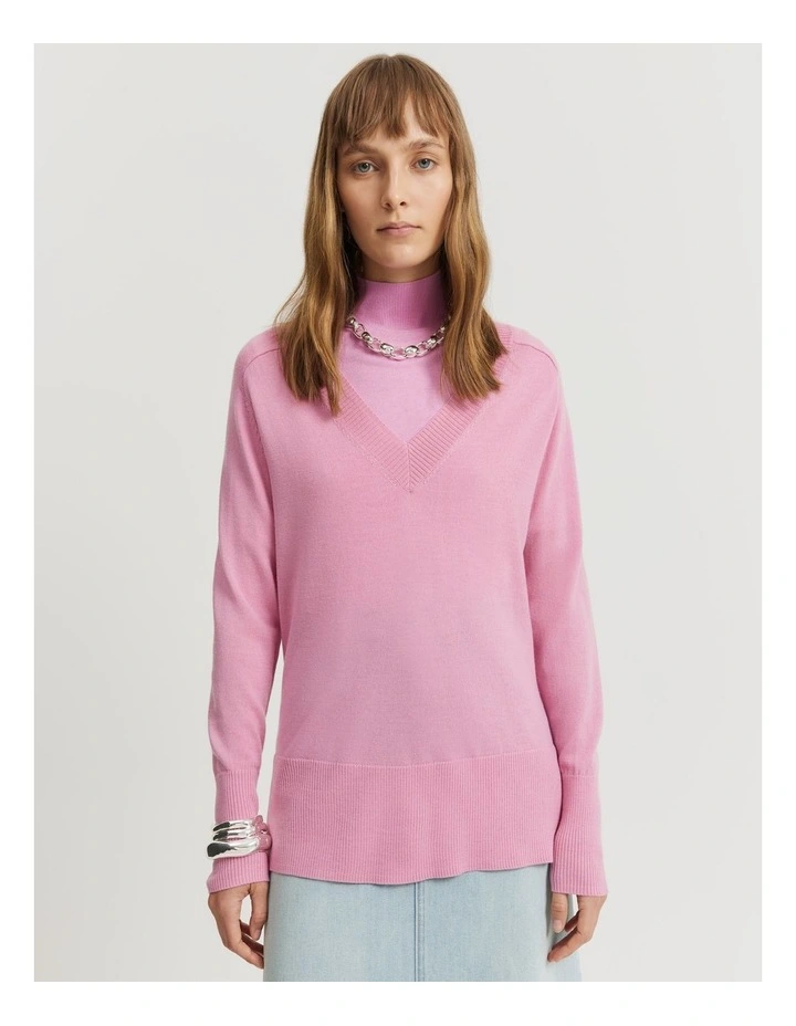 Verified Australian Merino Wool V-neck Knit in Rosetta