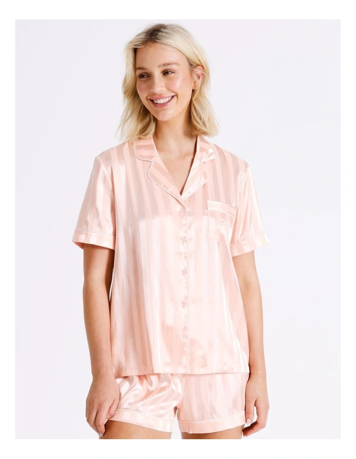 Jacquard Stripe Satin PJ Set in Pink