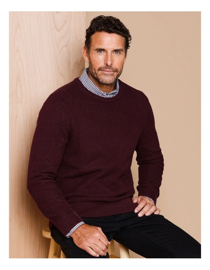 Knox Textured Crew Knit in Burgundy
