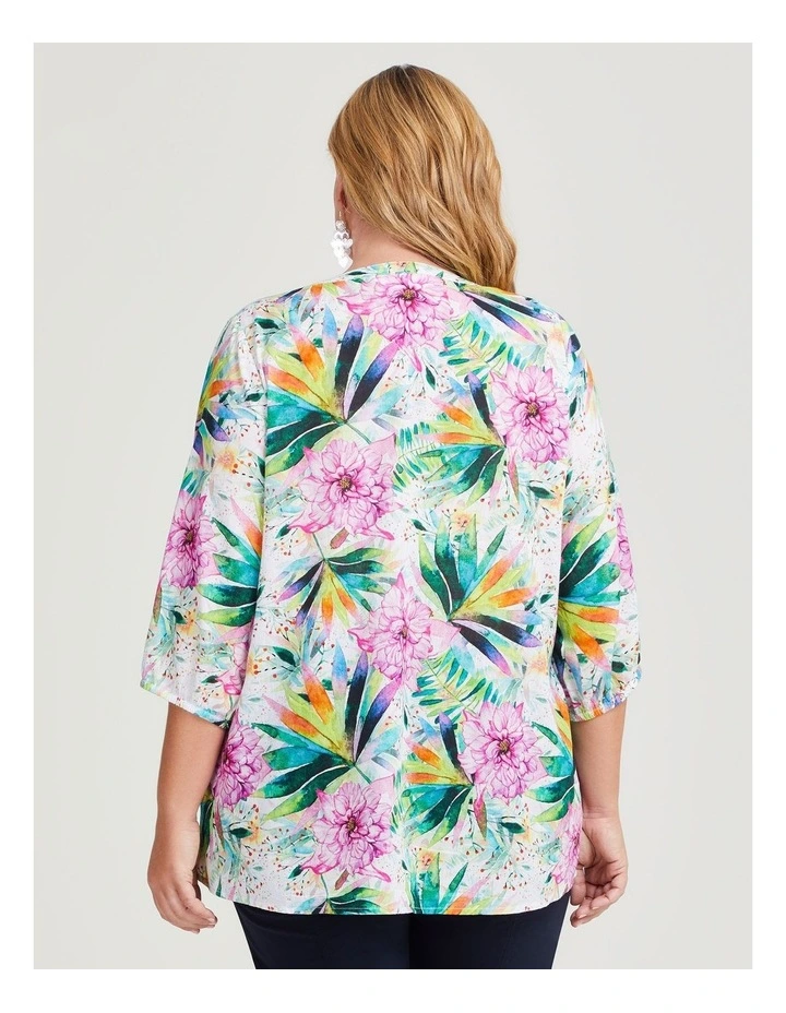 Cotton Tropics Pintuck Top in Print