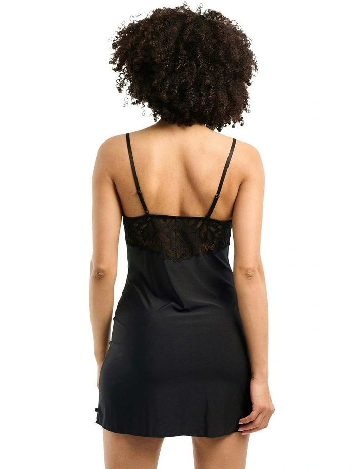 Divine Envie Sustainable Chemise Nightdress with Lace in Black