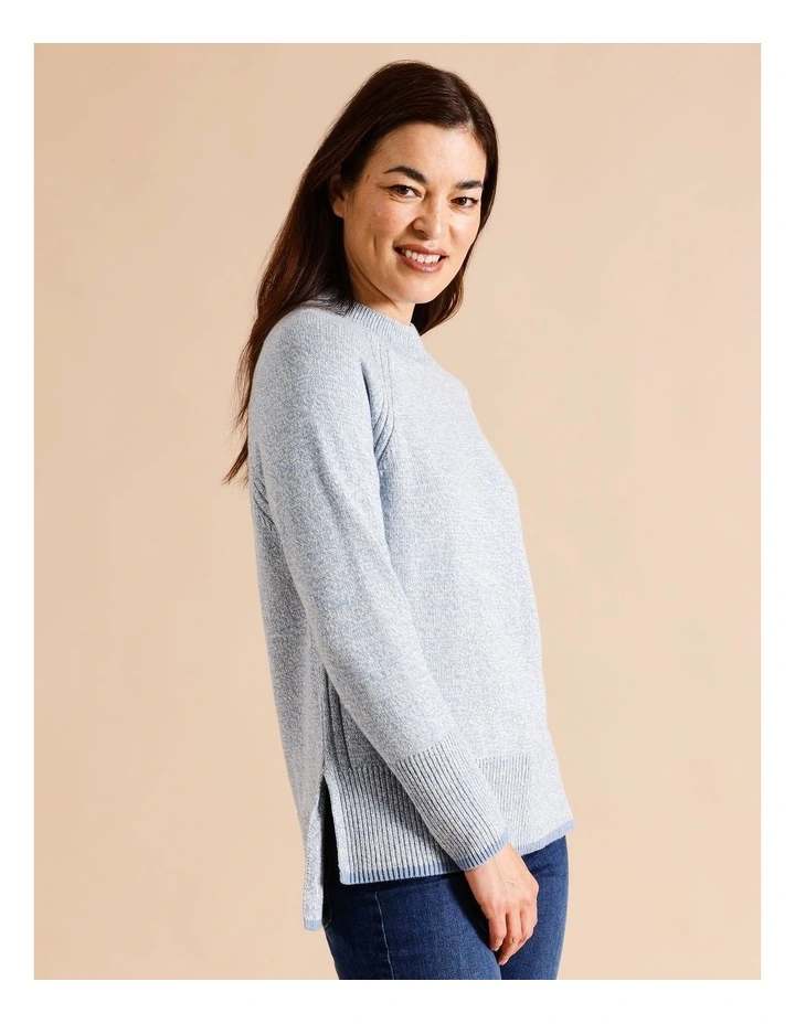 Organic Cotton Blend Side Rib Twist Jumper With Straight Hem in Antique Blue