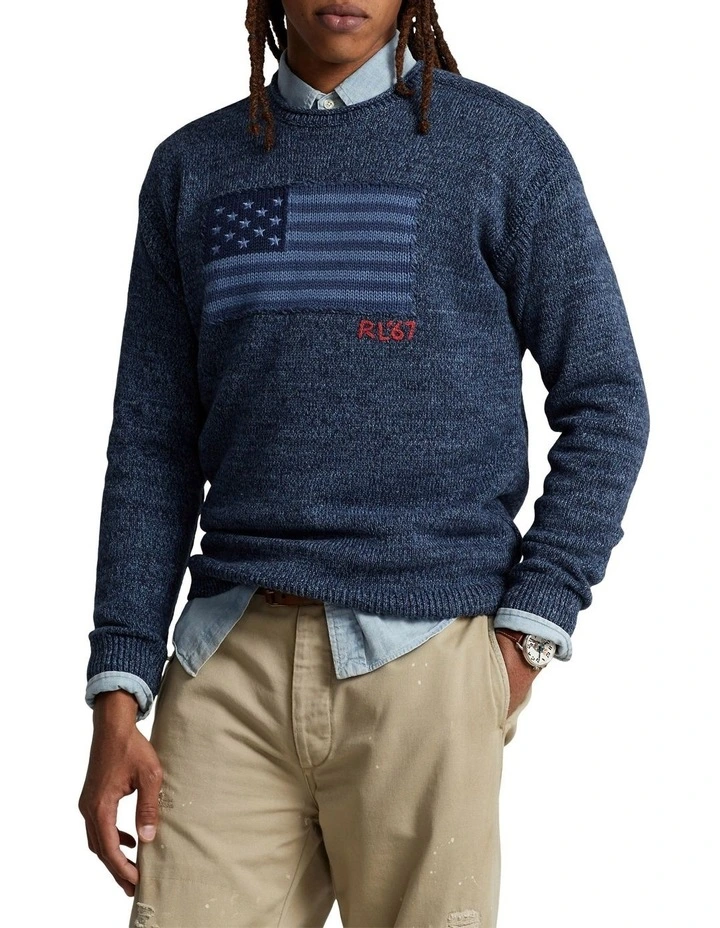 Flag Cotton Rollneck Sweater in Blue