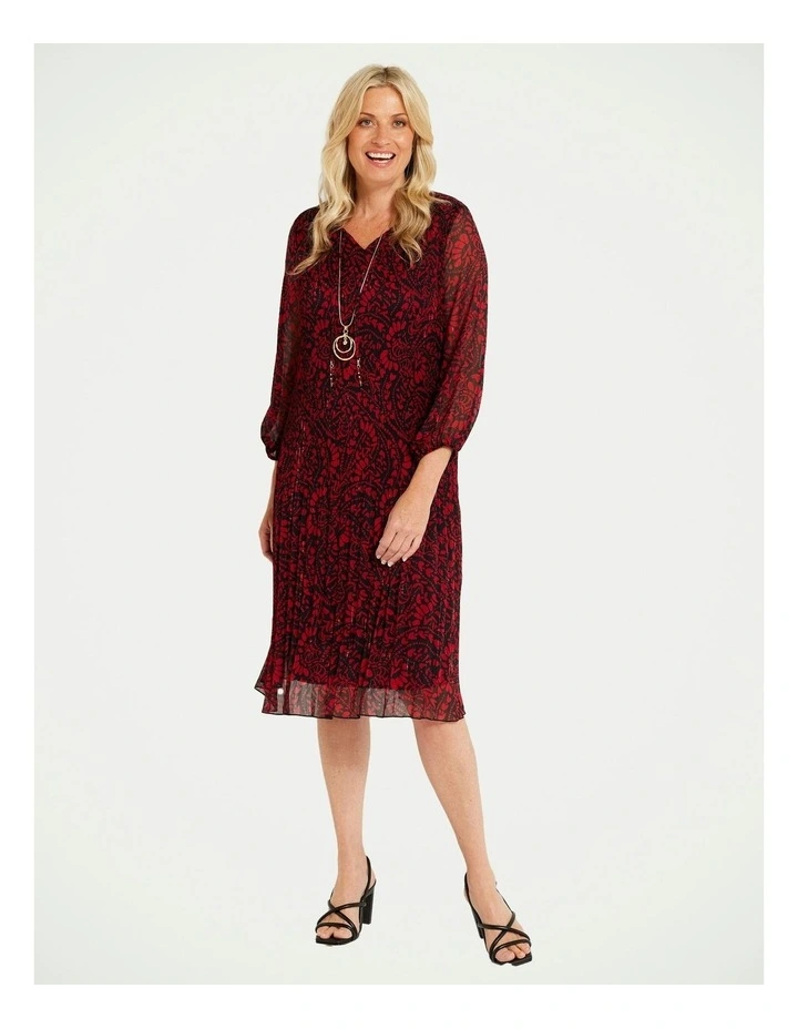 Trafalgar Plisse Dress in Red/Black