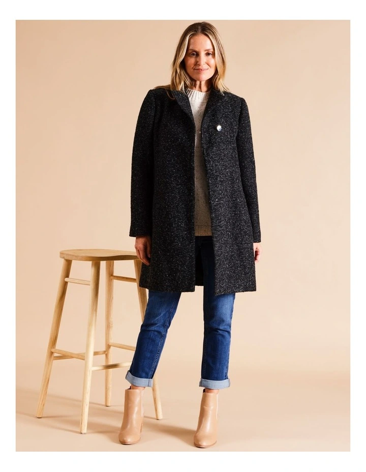 Lined Streamline Seamed Coat In Black/ Charcoal Texture