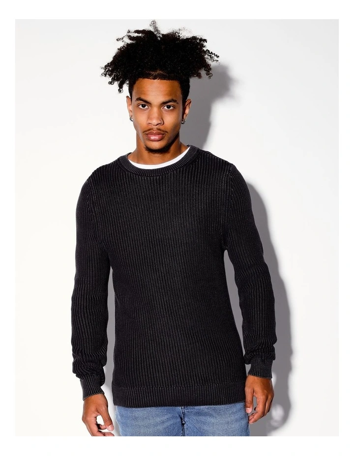 Finbar Fisherman Rib Knit Pullover in Charcoal