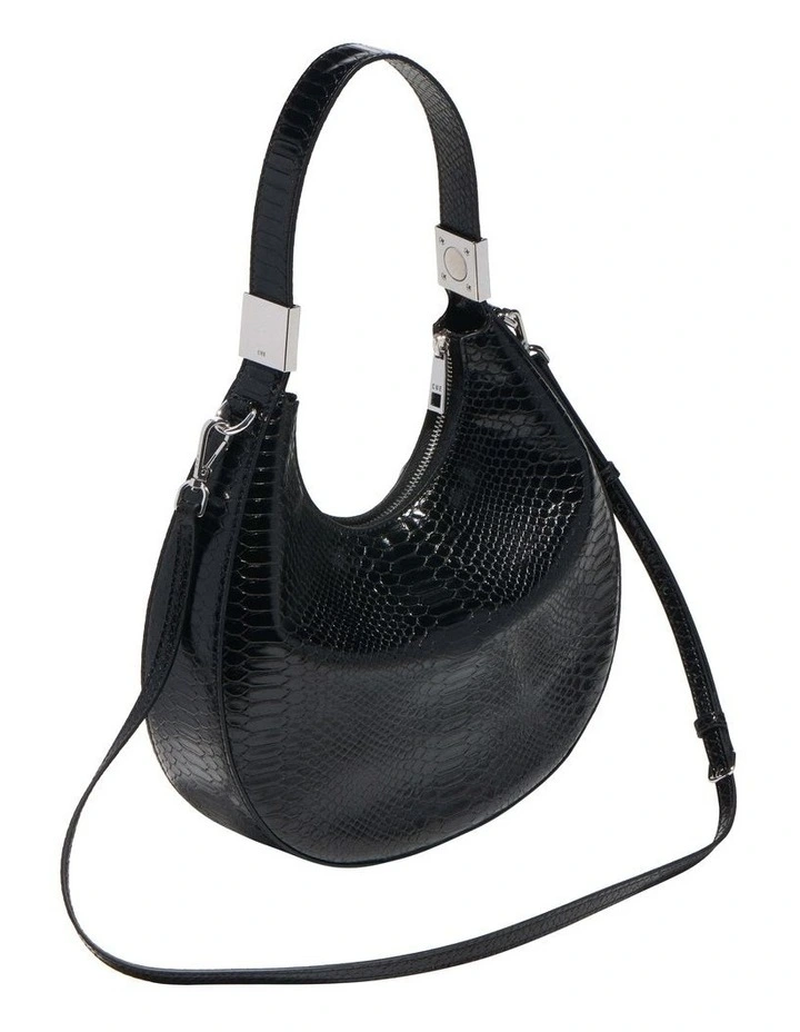 Croc Embossed Crescent Bag in Black