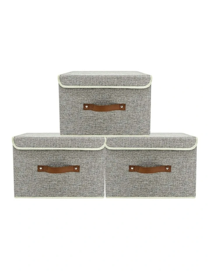 24L Dust Proof Linen Foldable Storage Organizers 3 Pack in Grey