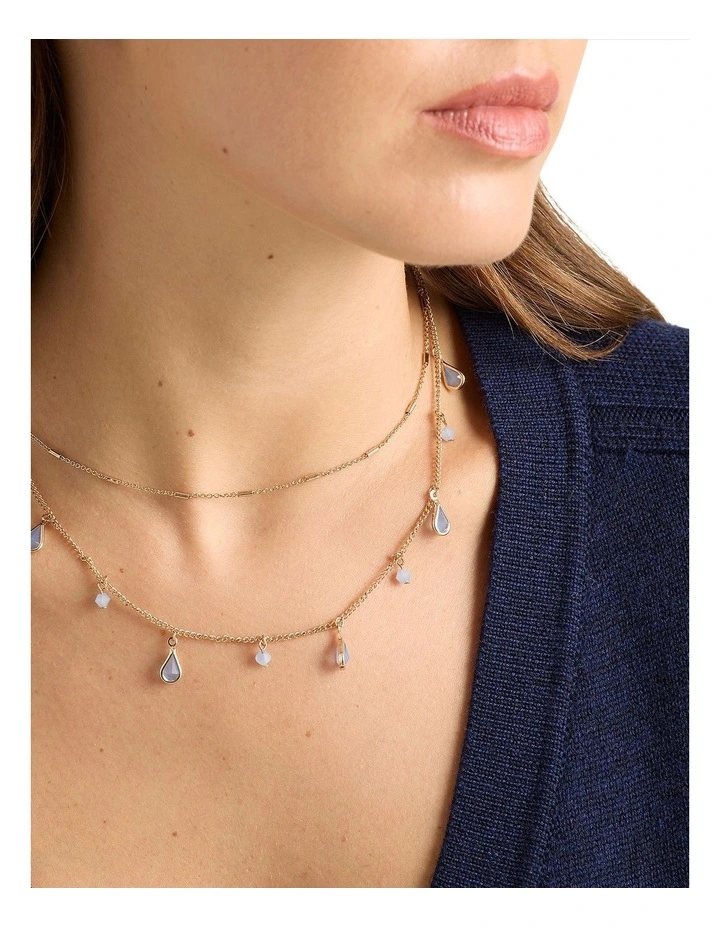 Layered Charm Drop Necklace in Pale Blue