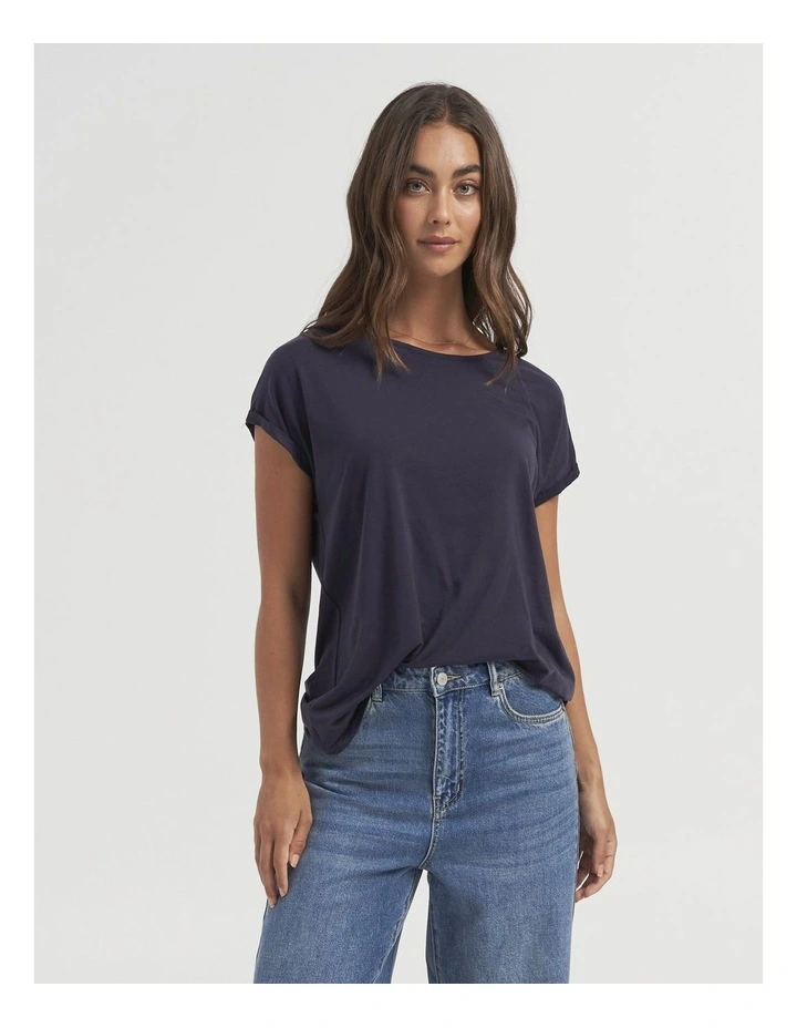 Ava Round Neck Tee in Navy
