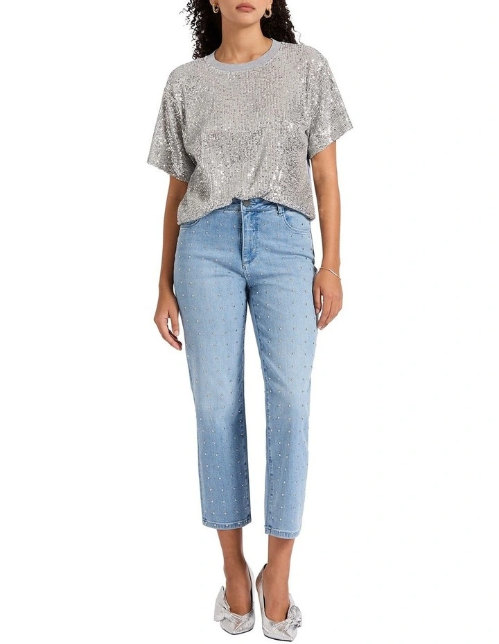 Riley Sequin Tee in Silver