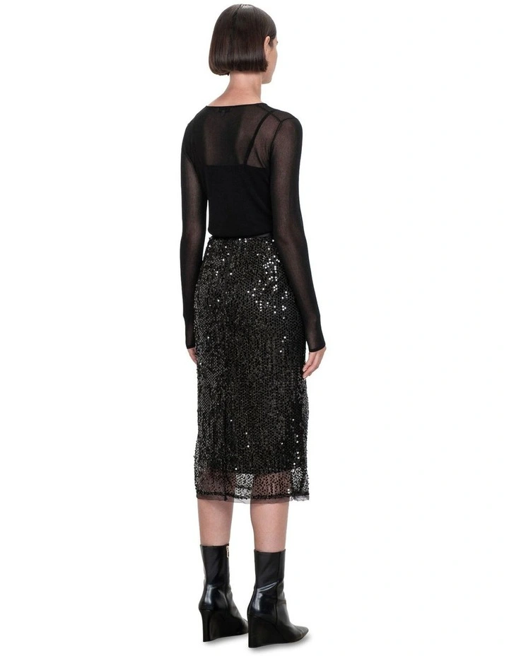 Sequinned Lurex Pencil Skirt in Black