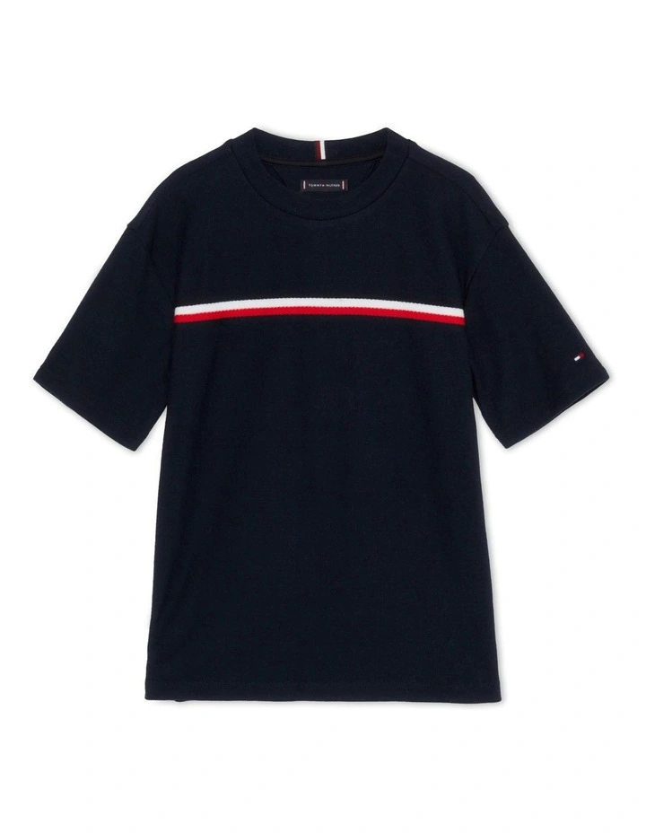 Boys 8-16 Global Stripe Pique Archive Fit T-Shirt in Blue
