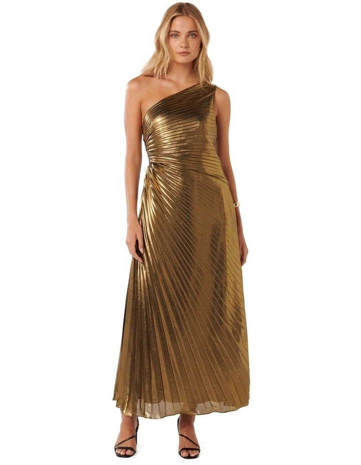 Taylah Metallic One Shoulder Dress in Gold