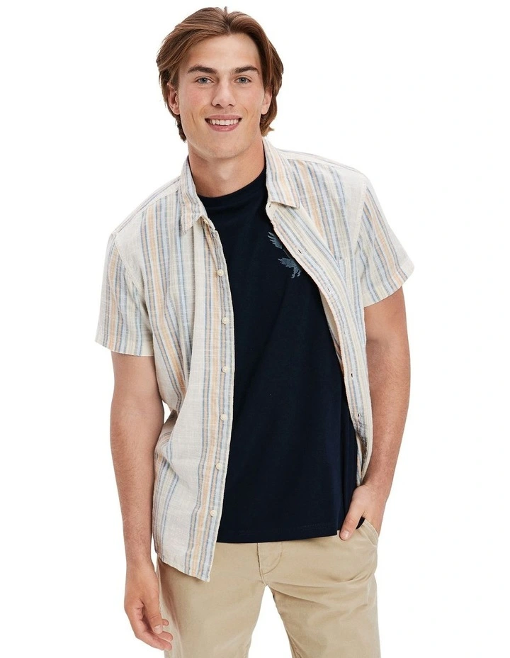 Striped Button-Up Resort Shirt in Air White