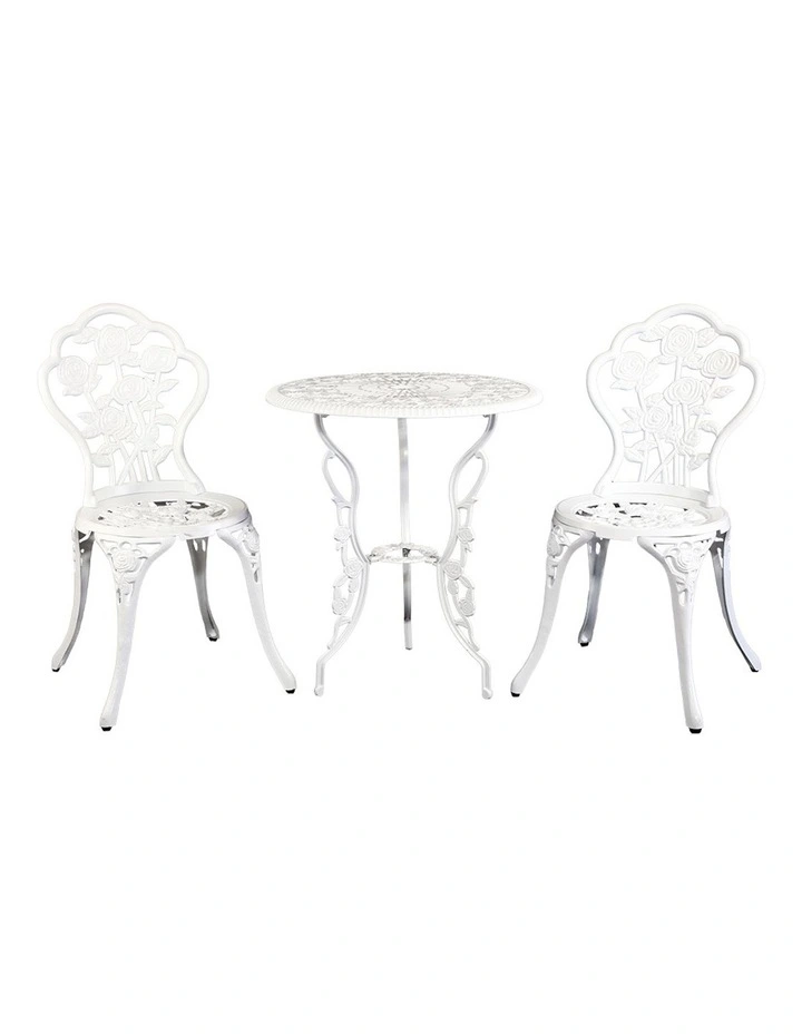 Aluminum 3 Pieces Outdoor Setting Bistro Chairs And Table Set in White