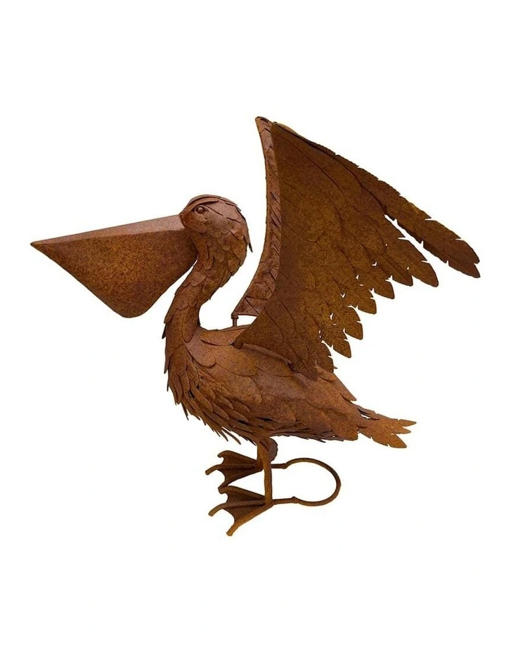 Bird Figurine Large Flapping Pelican in Rust