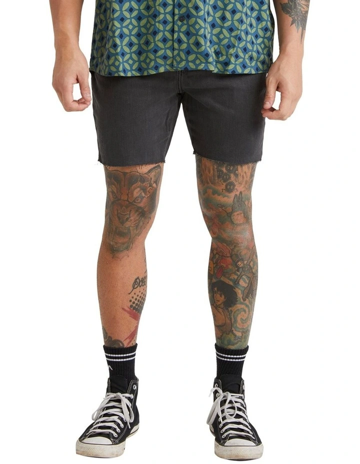 Frayed Denim Shorts in Black Fade