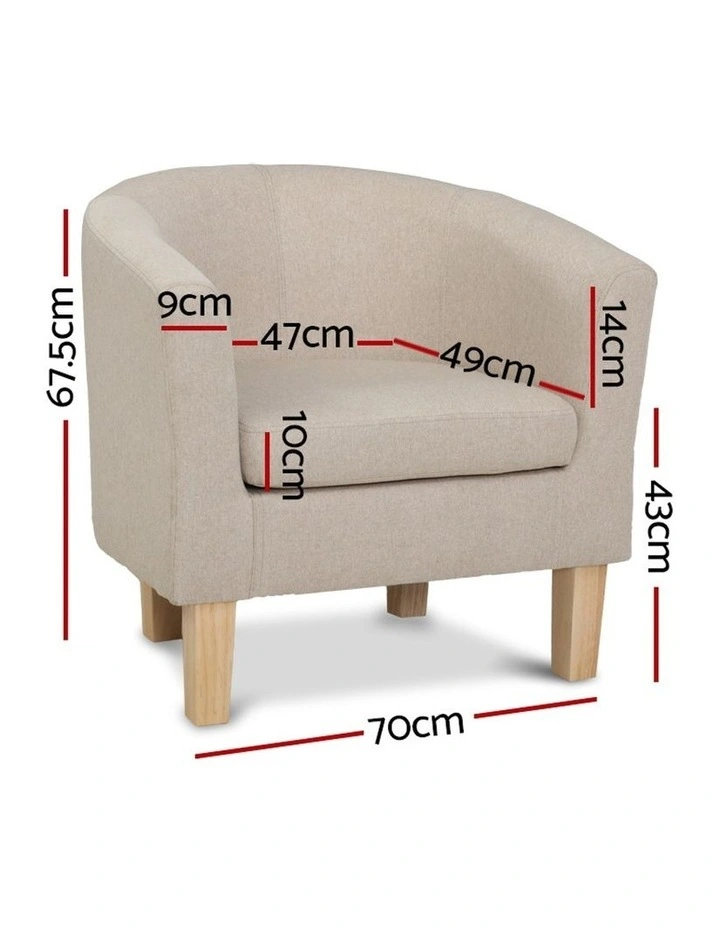 Armchair Lounge Chair Tub Accent Armchairs Fabric Sofa Chairs Wooden Beige