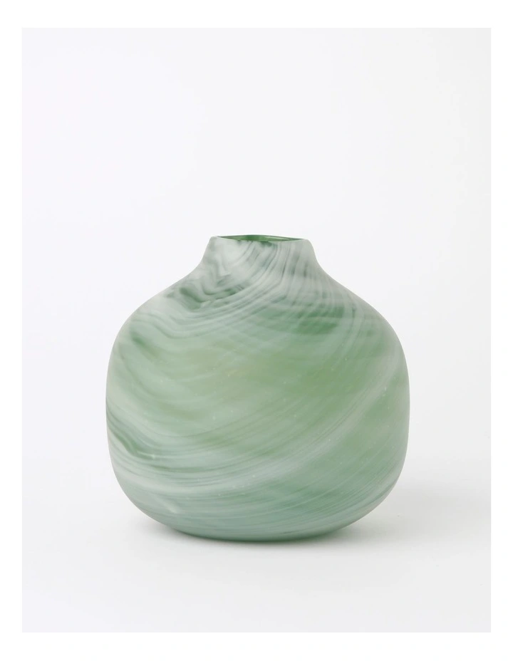 Seaford Frosted Round Glass Vase 21cm in Green