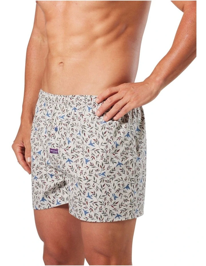 Leaf & Bird Cotton Boxer Shorts in Stone