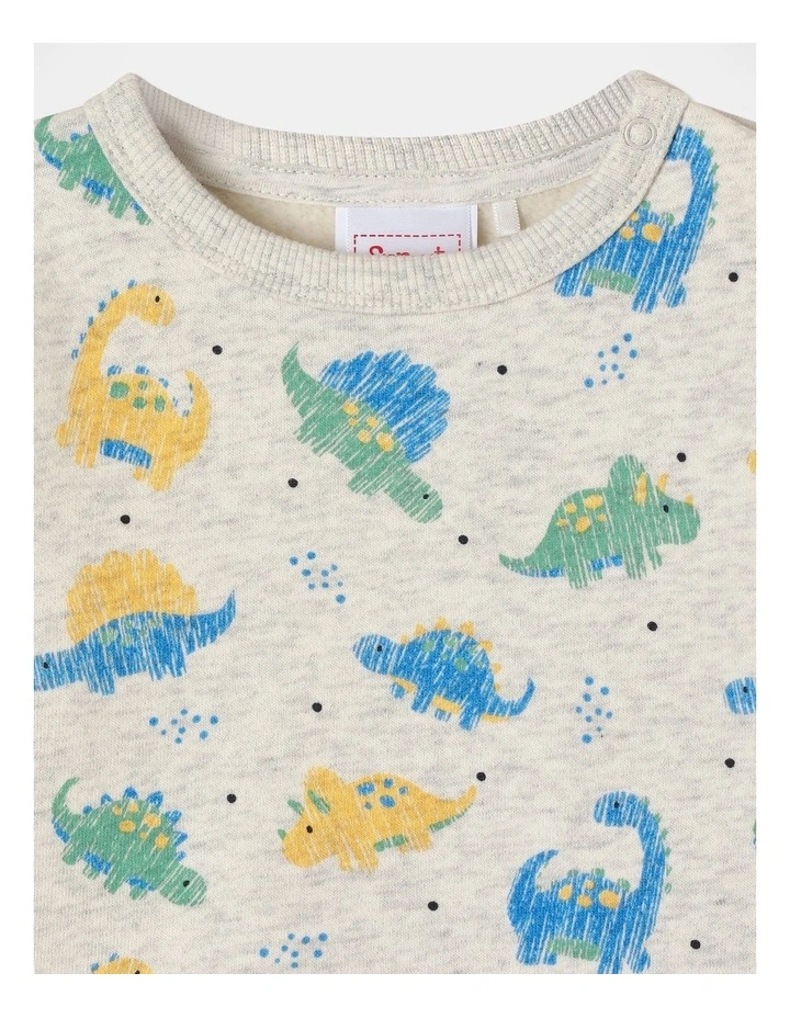Essential Dino Sweat Top in Grey Marle