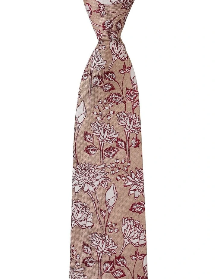 Graphic Floral Silk Tie in Wine