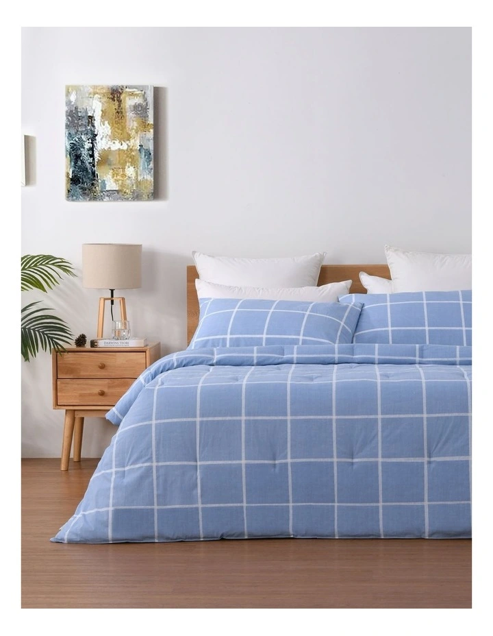 225TC Checkered Cotton Washed Comforter Set in Blue