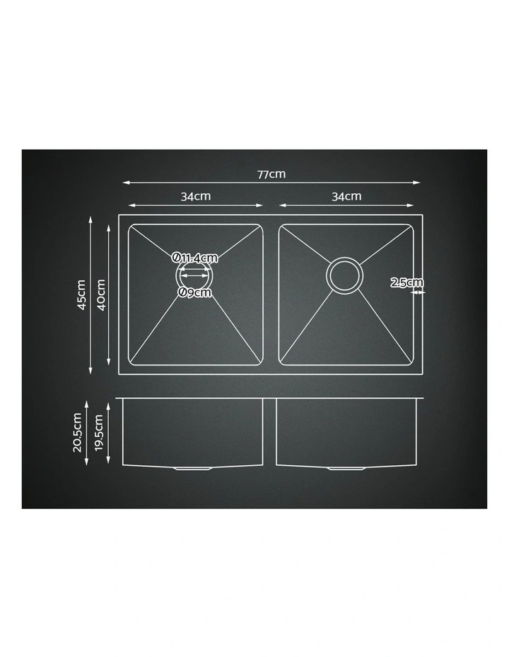 Double Bowl Laundry Stainless Steel Kitchen Sink 74X45CM Silver