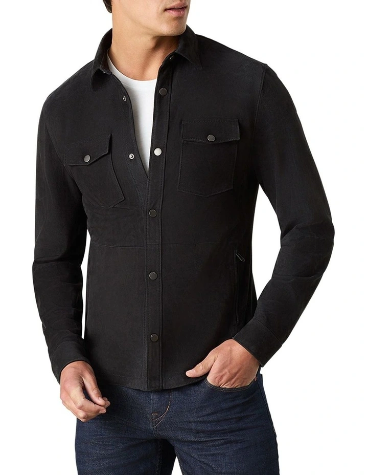 Whitlam Suede Shirt Jacket in Grey