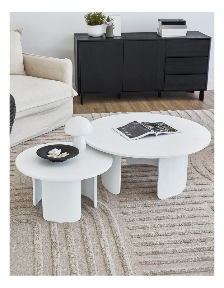 Taupo Coffee Tables Curved Legs Set of 2 in White