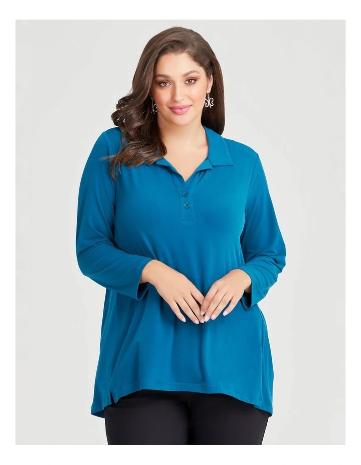 Johnny Collar Long Sleeve Top in Teal