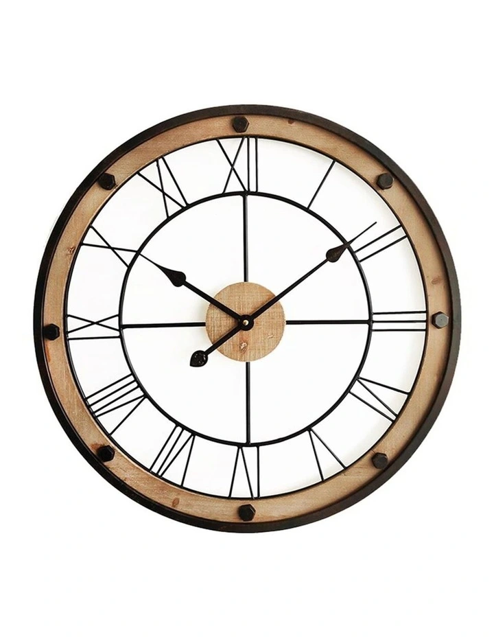 Large Roman Numeral Industrial Floating Wall Clock 61cm in White/Natural