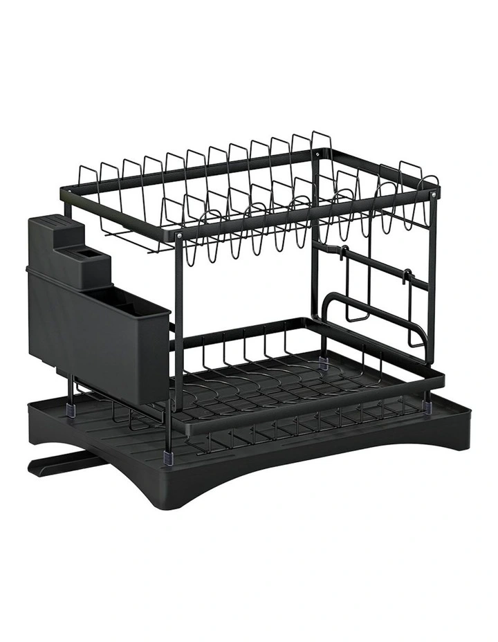 2 Tiers Expandable Dish Rack in Black