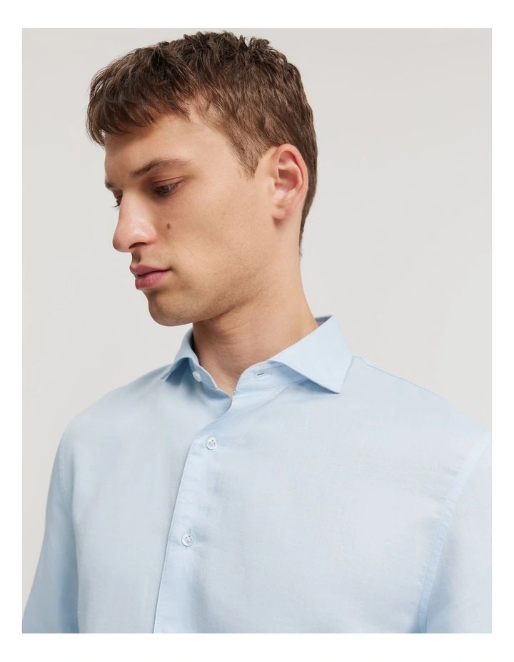 Tailored Fit Cotton Linen Shirt in Pale Blue