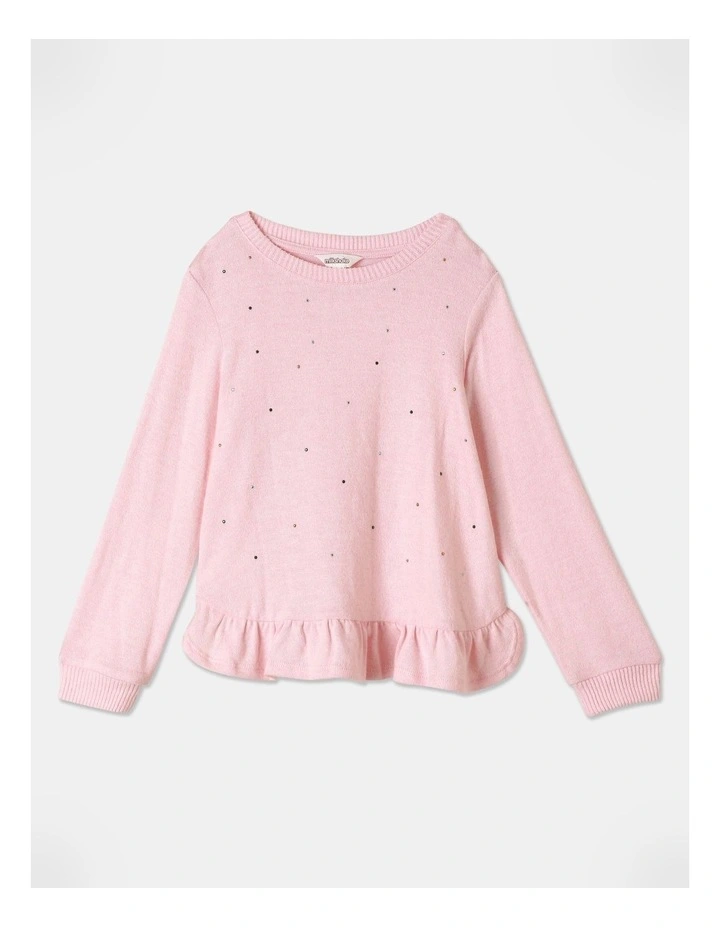 Diamontes Peplum Knit Top in Light Pink