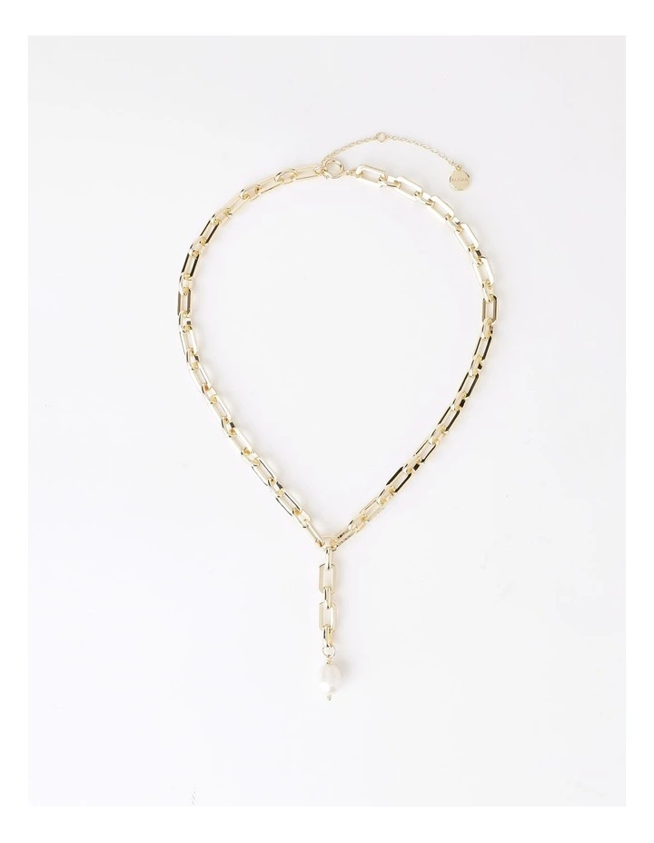 Gold Chain Pearl Drop Necklace in Gold