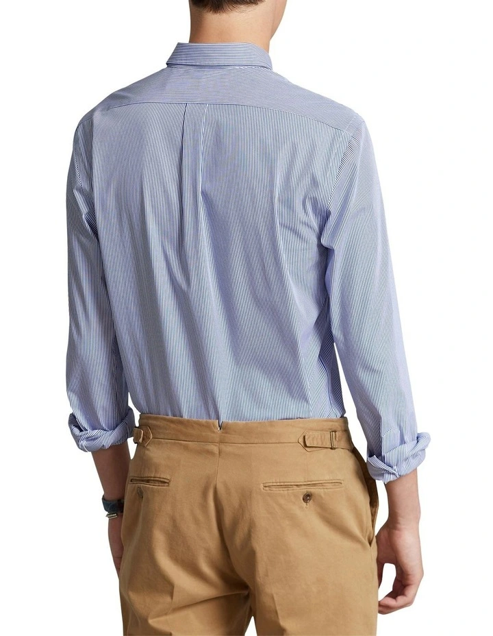 Classic Fit Striped Stretch Poplin Shirt in Blue
