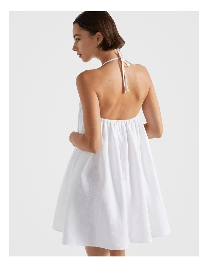 Linen Halter Mini Dress in White