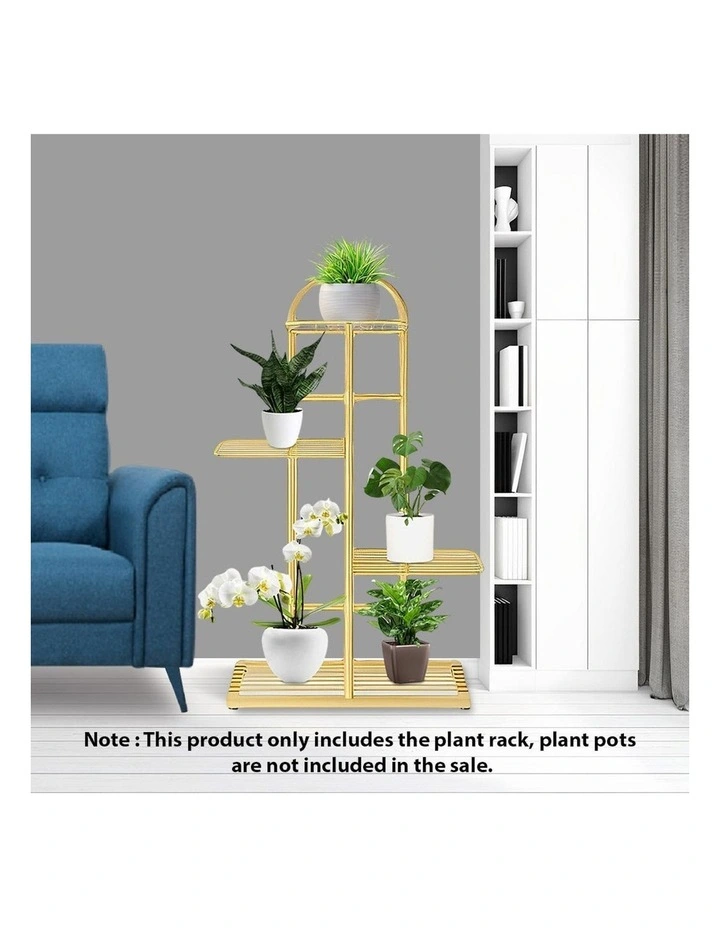 4 Tier 5 Pots Black Metal Flowerpot Rack in Gold