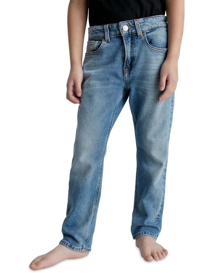 Dad Jeans in Green Blue Wash