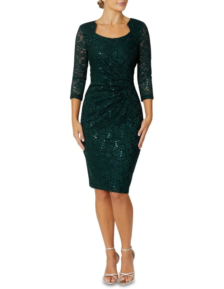 Helena Forest Stretch Lace Dress in Green