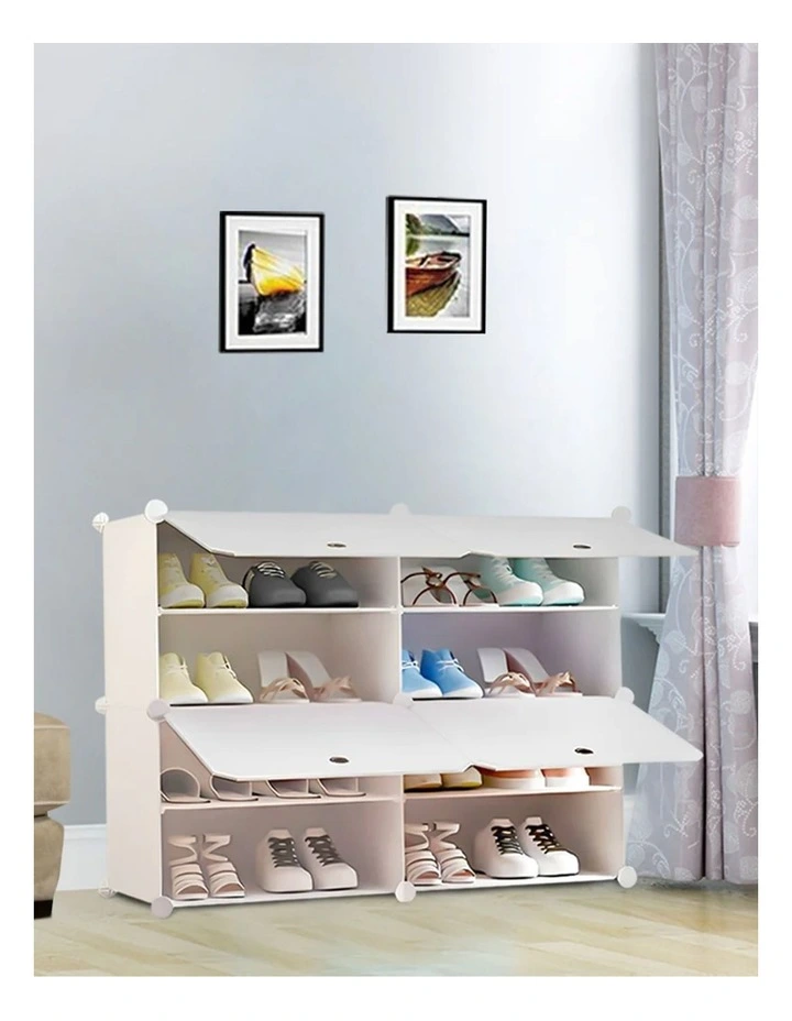 4 Tier 2 Column White Shoe Rack Organizer in White