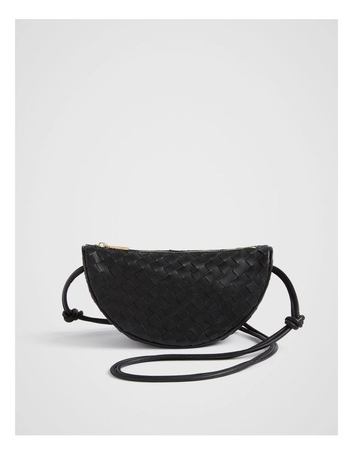 Leather Woven Crossbody Bag in Black
